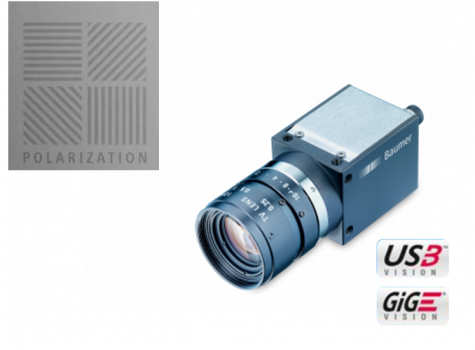 Průmyslová kamera Baumer řady CX s polarizačním filtrem.