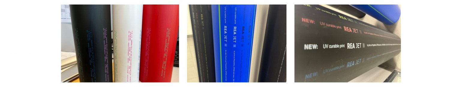 Ukázka značení na různě barevných površích z plastu.