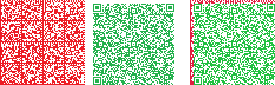 Poznámka: Pozornému čtenáři jistě neuniklo, že u malých kódů jsme zde DataMatrix kód znázornili zeleně a QR kód červeně, zatímco u velkých kódů je tomu přesně naopak. Je to prosté – zelená barva v této soutěži o menší plochu kódu označuje vítěze.