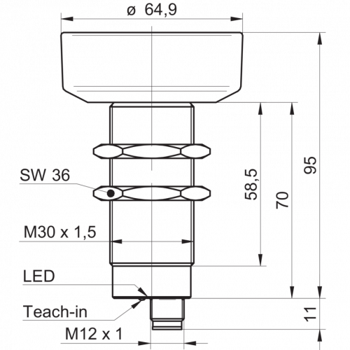 3055-UxAM_70_LED_S14C.png - UZAM 70P8131/S14C - Ultrasonic 2 point proximity switch - large sensing distance