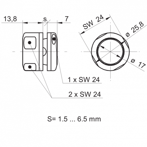 2646-Dimensions_HI17.png - HI17-1H - Mounting for sensors in hygienic design Ø 17 mm